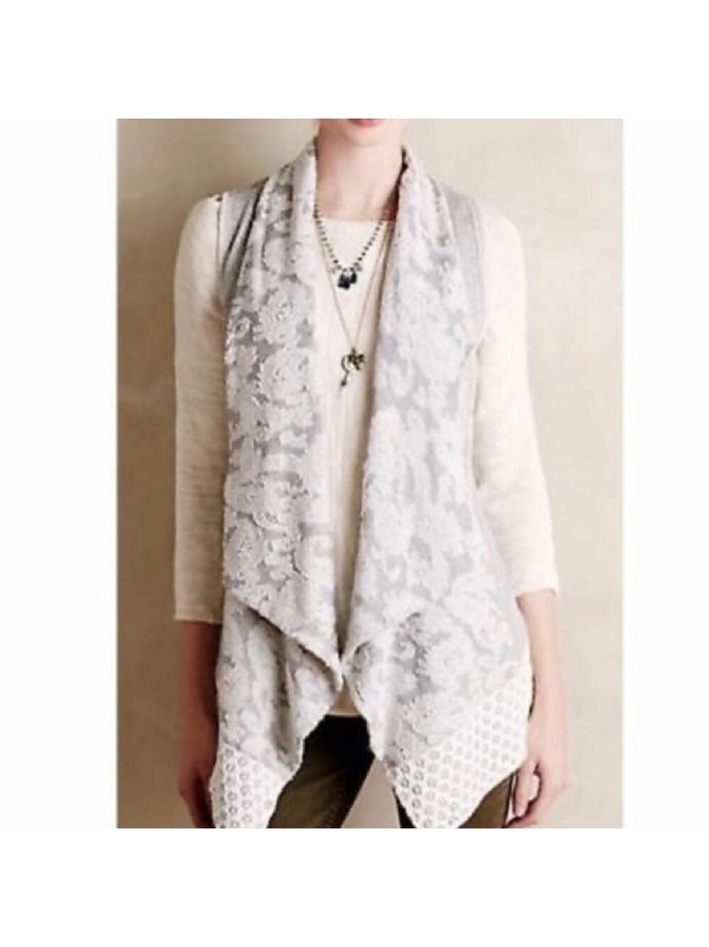 Anthropologie Saturday Sunday Gray Jacquard Vest Size Small